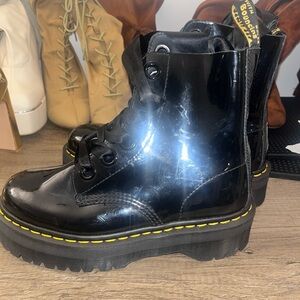 Dr. Martens Glossy Black women Boots with Yellow Accents
